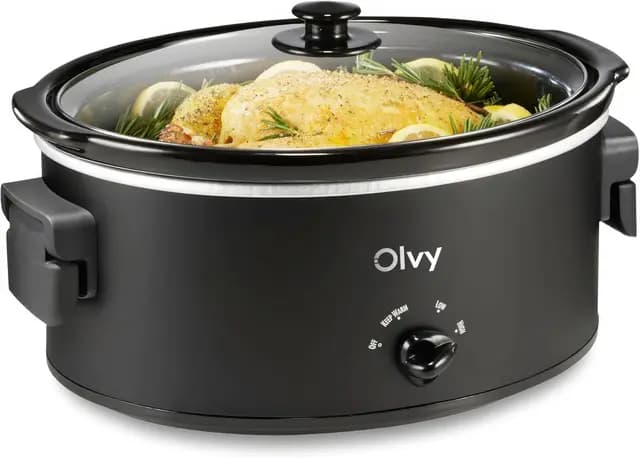 Olvy Olla de cocción lenta 6L con olla interior de cerámica, 3 niveles de temperatura, asas plegables, ideal para la familia y preparación de comidas