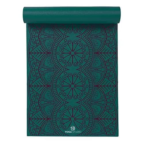 Yoga Studio Esterilla de yoga diseñada – 183 cm x 61 cm, tapete de yoga antideslizante de 6 mm, tapete de PVC a prueba de desgarros (verde azulado gota de rocío Mandala)