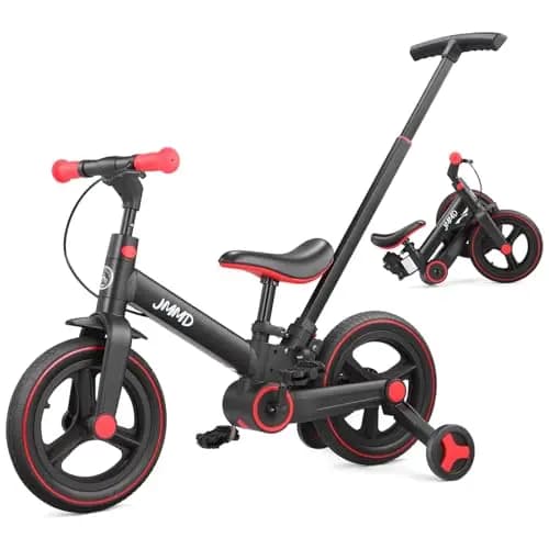 JMMD Bicicleta 6 en 1 para Niños Pequeños con Ruedas de Entrenamiento y Pedales, Edad 18 Meses a 5 Años, Bicicleta de Equilibrio y Pedal 12" Transformable y Plegable, con Mango Ajustable para Padre