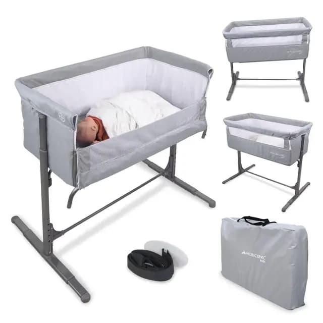 Mobiclinic®, Cuna colecho, 2 en 1, Moon, Sistema de Unión a la Cama, Regulable 5 Alturas, Bolsa Transporte, Incluye Ruedas, Malla Transpirable, Base Acolchada
