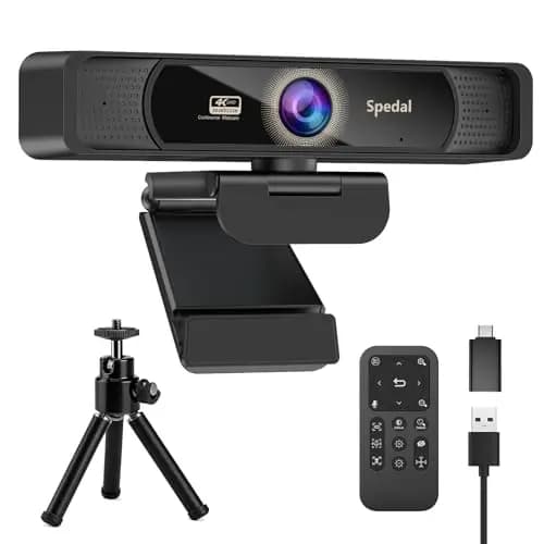 Spedal HD 4K Webcam con Micrófono y Trípode, Cámara Web Gran Angular de 120 ° con Control Remoto, Cámara Web de Transmisión para Conferencias de PC Mac, Compatible con Skype Zoom Facetime