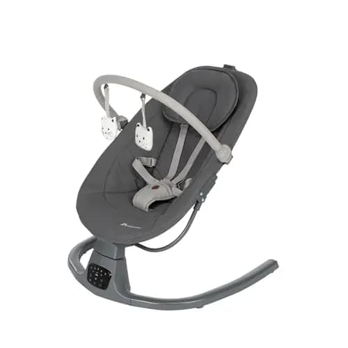 Bebeconfort Jolana, Hamaca Bebé Eléctrica, 0-6 M (9 kg), Detección Automática Movimiento, 12 Canciones Calmantes, 5 Sonidos Naturaleza, Cojines, Respaldo Ajustable, 2 Posiciones, Tinted Graphite
