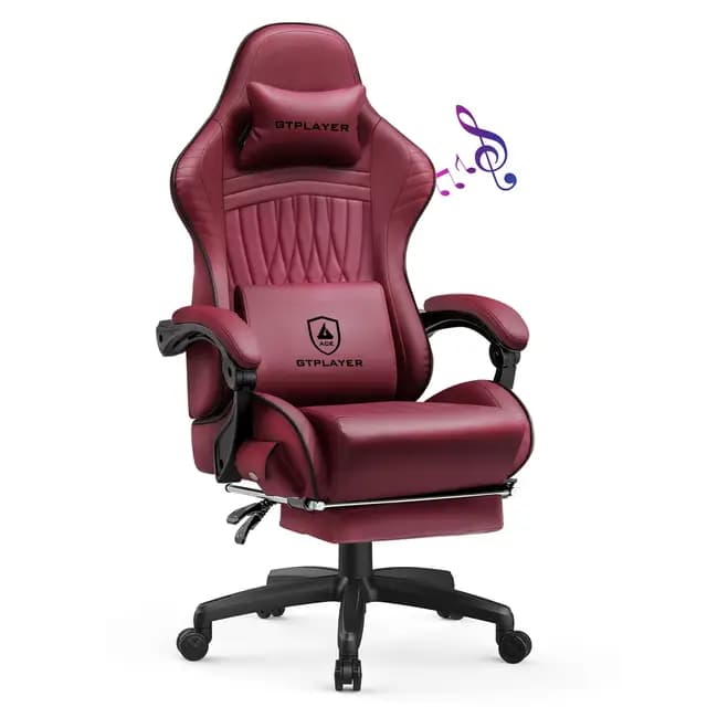 GTPLAYER Silla de escritorio para juegos, Silla de oficina ergonómica, Silla de PC, Silla de carreras para gaming con reposapiés, altavoces, música, Silla de oficina hasta 150 kg de capacidad de carga