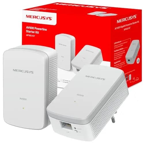 MERCUSYS MP300 Kit – Kit Powerline AV600, hasta 600 Mbps por Red eléctrica, Alcance de 300 m, Puerto Ethernet 10/100 Mbps, Plug and Play, Ahorro de energía hasta 85 %