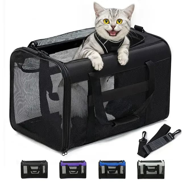 Conlun Transportin Gato, Trasportines Gato con Malla Cuatro Lados,Aprobado por Aerolíneas Transportin Perro para Pequeños Medianos Gatos Cachorros Gatitos de hasta 6 Kg,Plegable Bolso Gatos-M,Negro