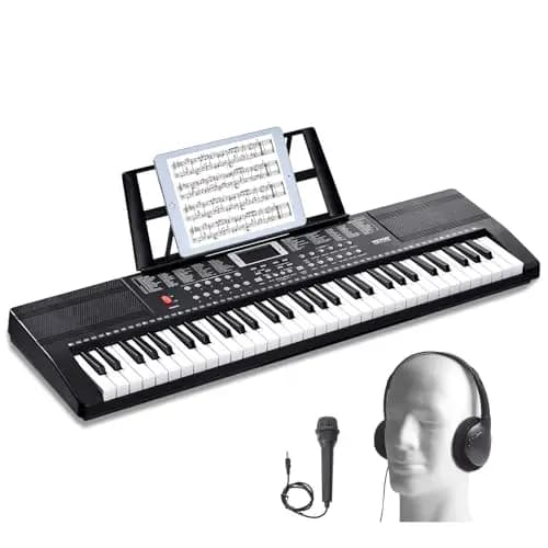 VEVOR 61 Teclas Piano de Teclado Digital Portátil 200 Tonos, 200 Ritmos con 60 Canciones de Demostración, Altavoces Duales Integrados, Auriculares, Micrófono y Pegatinas de Piano para Principiantes