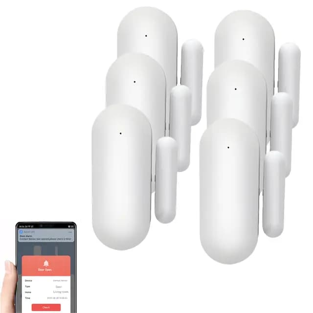 Mengshen Paquete de 6 sensores de puerta WiFi inteligentes inalámbricos para puerta y ventana, alarma con aplicación Tuya, detector de apertura de puerta, compatible con Alexa y Google Assistant
