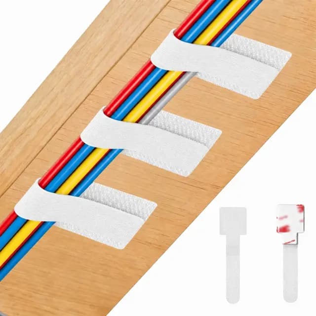 60 Piezas Organizador de Cables Escritorio, Ajustable Cable Management Ultra Fuerte con Gancho y Bucle, Reutilizable Soporte de Cables Bridas para PC, Ordenador Portátil y Ethernet, Blanco