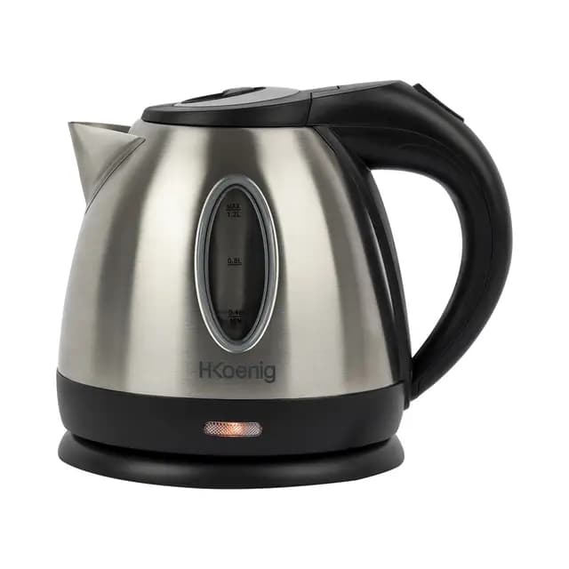 H.Koenig Hervidor de agua eléctrico BO12 1,2L Acero inoxidable práctico compacto 1630 W, vaso graduado con nivel de agua visible, ebullición calentamiento rápido, lavable, indicador luminoso, base 360