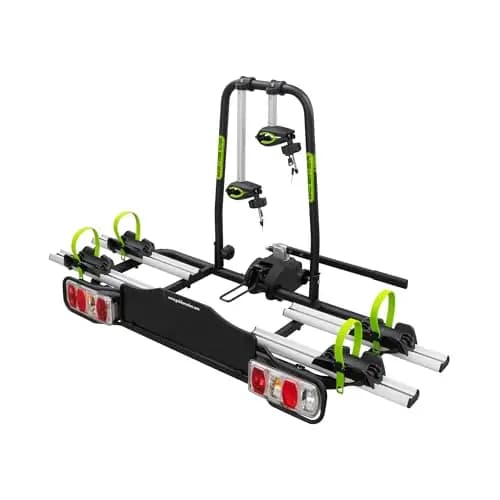 E-Trek Portabicicletas para 2 Bicicletas eléctricas- Enganche a Bola de Remolque con Palanca - Cierre de Seguridad - Chasis Acero/Aluminio - Soporta 30kg por Carril