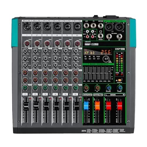 Depusheng PA6 Professional DJ Audio Mixer de 6 canales incorporada 256 tipos de efectos DPS admite 48V Potencia Phantom USB Bluetooth MP3 Recordación de computadora