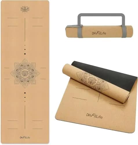 DH FitLife Esterilla de yoga de corcho antideslizante de caucho natural, lista para usar, fácil de limpiar, esterilla de alta calidad para deportes, fitness y gimnasia para yoga, pilates y equilibrio