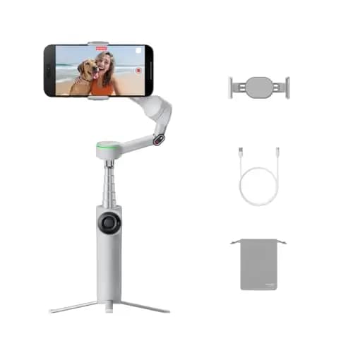 Insta360 Flow 2 Pro Gris - Gimbal para teléfonos con IA con Apple DockKit, seguimiento panorámico de 360º, inclinación libre, trípode/selfie stick integrado y estabilizador portátil para vlogs/viajes.