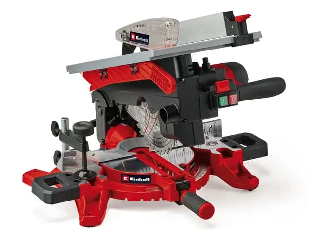 Einhell Sierra ingletadora y tronzadora y mesa TE-MS 216 T (1500W, hoja de sierra de Ø216mm, ancho de corte 120mm, profundidad 55mm, incl. láser de línea de corte, func. de sierra circular de mesa)