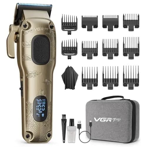 VGRPRO Máquina de Cortar Pelo Hombre Profesional, cortapelos hombre inalámbrico con estuche, kit para casa & barbería, pantalla LED, regalo hombre(dorado)