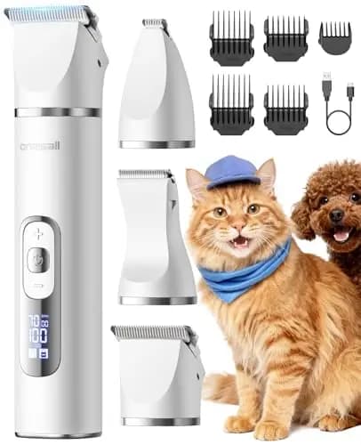 Oneisall Cortapelos 3 en 1 para Mascotas, Maquina Cortar Pelo Perros, Maquinilla Silenciosa con Pantalla LCD, Ideal para Cortar Pelaje Enredado, Sarro Anal, Patas y Ruedas de Gatos y Perros