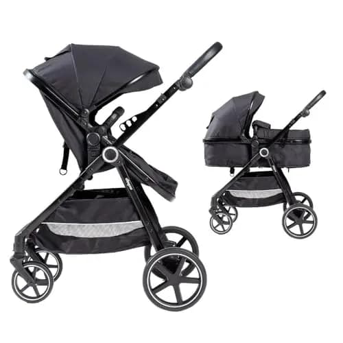 Carrito Bebé 2 en 1 Interbaby VERSA | Cochecito Bebé desde Nacimiento hasta 22 kg | Capazo Extra Grande + Silla de Paseo Reversible | Suspensión 4 Ruedas, Plegado Rápido | Carrito Recién Nacido Negro