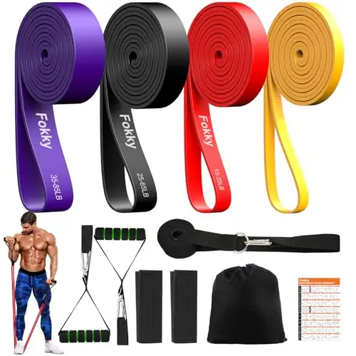 Fokky Gomas Elasticas Musculacion, Bandas Elasticas con 4 Niveles de Resistencia, Bandas Elasticas Musculacion con Anclaje de Puerta, Asas, Funda Protectora, para Entrenamiento de Fuerza/Fitness/Yoga