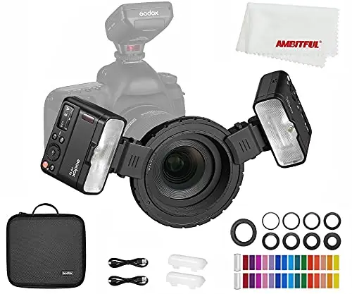 Godox MF12 MF12-K2 Flash Macro de 12 W, Control inalámbrico de 2.4G, Modo TTL/M, batería de Litio incorporada de 3.7V / 6.29W como Flash Compatible con Nikon, Sony, Canon, Fuji, Olympus y Panasonic