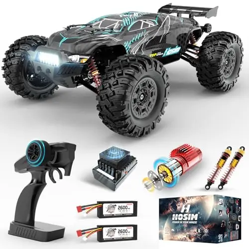 Hosim Coche teledirigido 1/10 sin escobillas para adultos, 68+ km/h, coche teledirigido de alta velocidad, 4 WD, resistente al agua, todo terreno, todoterreno, Monster Truck, 2,4 G eléctrico Offroad