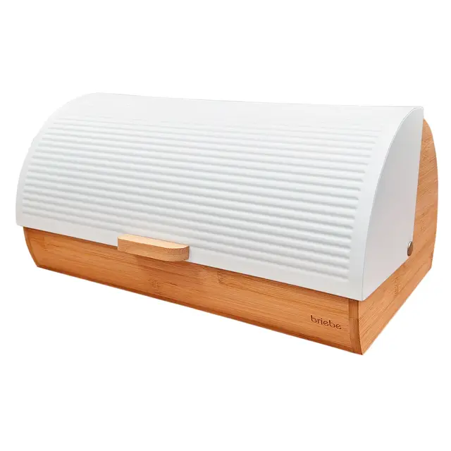 briebe Nordic Panera para Guardar Pan de Mesa Madera Bambú, Tapa Deslizante, Bread Box para Almacenamiento Pan y Bollería, Diseño Nórdico Moderno, Blanco