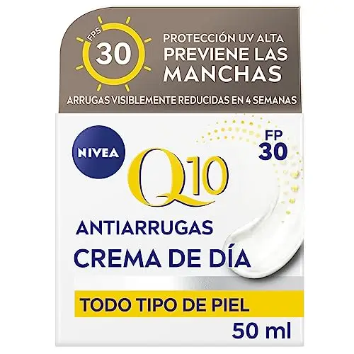 NIVEA Q10 Antiarrugas - Crema de Día SPF 30 Extra Firmeza - Hidrata, Regenera, Reduce y Previene las Arrugas - Q10 Puro, Creatina y Ácido Hialurónico - Previene las Manchas - Todo Tipo de Piel - 50 ml