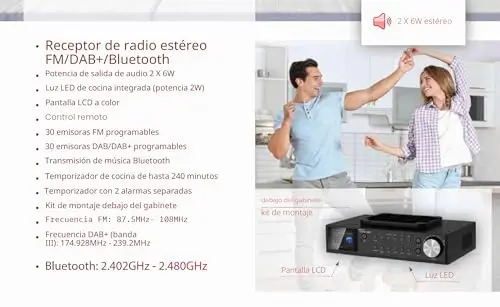 Ferguson Regent Cucina 200 - Radio de Cocina Digital con Bluetooth, FM/Dab+, Pantalla LCD a Color, luz LED integrada, Temporizador de Cocina de hasta 240 Minutos, Doble Alarma, Montaje bajo Mueble