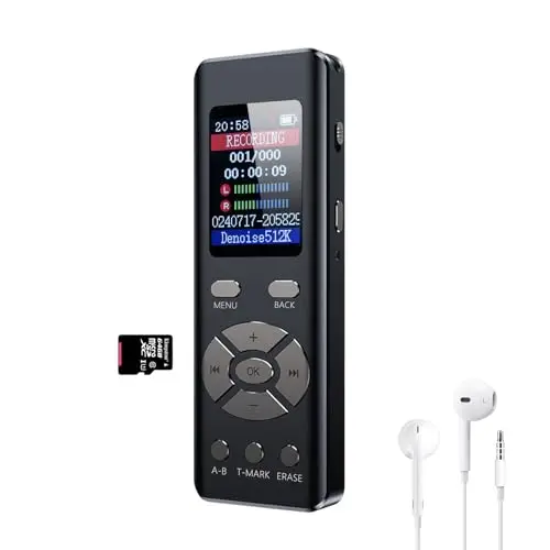 Grabadora de voz digital de 64 G, mini dictáfono con reproductor de MP3, grabadora portátil activada por voz para reuniones, entrevistas, conferencias, reproducción en bucle A-B, grabación HD de