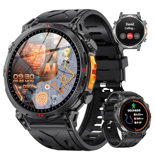 Reloj Inteligente Hombre con GPS, 1.6" AMOLED Pantalla Táctil Smartwatch Hombre, Llamadas Bluetooth/ChatGPT/IA/100+ Modos Deportivos, Reloj Deportivo Android iOS