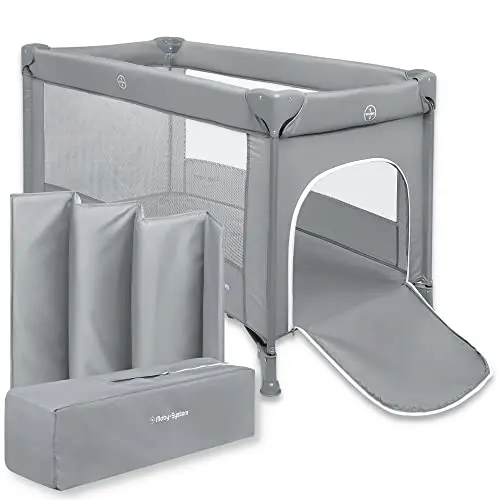 Moby-System Cuna de Viaje para Bebé – Parque Cuna 2 en 1 con Colchón Plegable, 2 Alturas, Ruedas con Freno y Bolsa – Cuna Plegable con Entrada Lateral y Cambiador