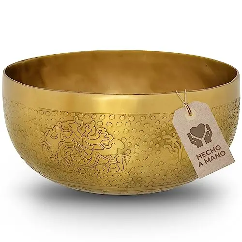 Cuenco tibetano, flor de la vida, para yoga, meditación y relajación, diámetro de 20 cm, 1100 gramos, superficie mate, hecho a mano tradicional en calidad profesional