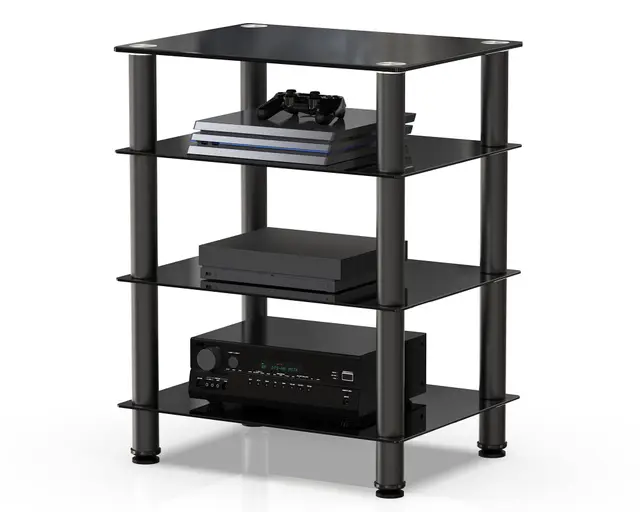 FITUEYES Mueble HiFi con 4 Estante de Vidrio Templado Soporte para Equipo de Música 60 x 45,5 x 76 cm