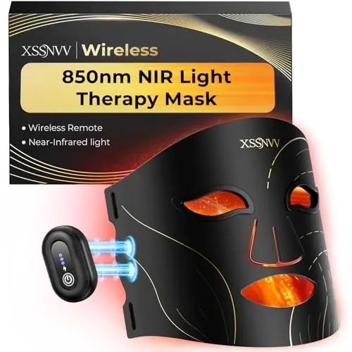 Máscara LED Facial Inalámbrica Recargable, Mascarilla Led de Silicona Flexible con 4 Modos de Luz, 850 nm Infrarrojo Cercano, 272 LEDs, Incluye Protectores Oculares para Cuidado Facial, NVV03