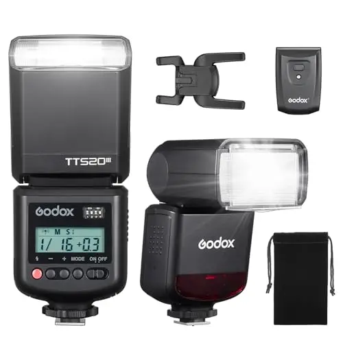 GODOX TT520III Flash de La Cámara Camera Flash Speedlite 8 Niveles de Potencia 400 Flashes a Plena Potencia con Lanzador RT-16 Zapata de Un Solo Contacto para Camara Canon Sony Nikon Fuji Olympus