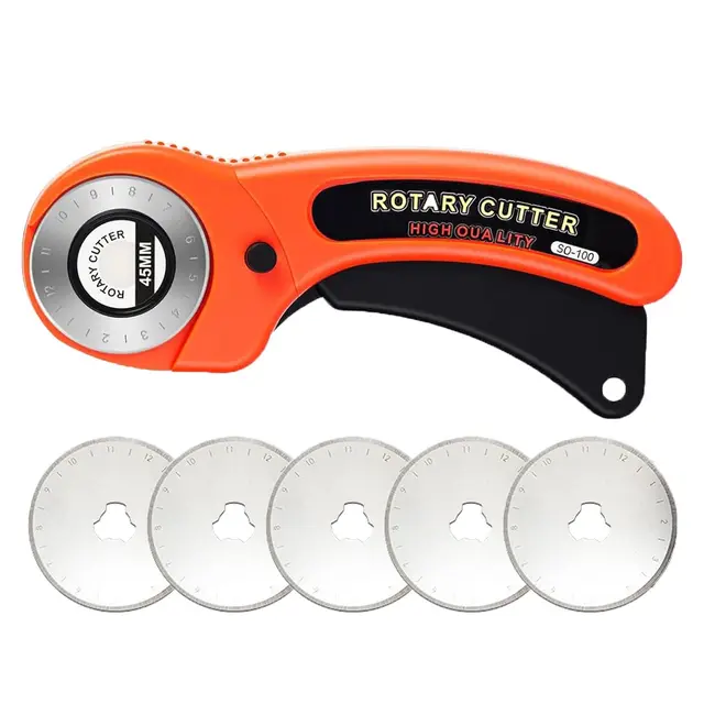 Cutter Rotativo con 5 Cuchillas Circular 45mm de Repuesto Cortador, Cortador de Tejido Cerrado con Seguridad de Tambor para Coser edredones de Cuero de Tejido