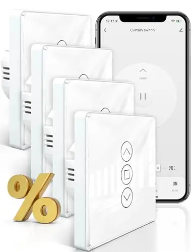 MOES Interruptor de Persianas Inteligente WiFi 2.5D, Control de Persianas con Ajuste de Porcentajes, Temporizador y Control por Voz, Compatible con Alexa y Google Home, Requiere Cable Neutro 4 PCS