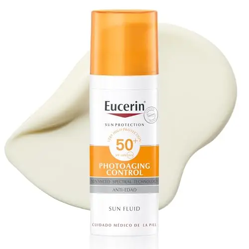 Eucerin Sun Face Photoaging Control Fluid FPS 50+ (50 ml), crema facial solar 50+ con filtros UVA/UVB, protección solar facial antiarrugas e hidratante, crema de sol para todo tipo de pieles