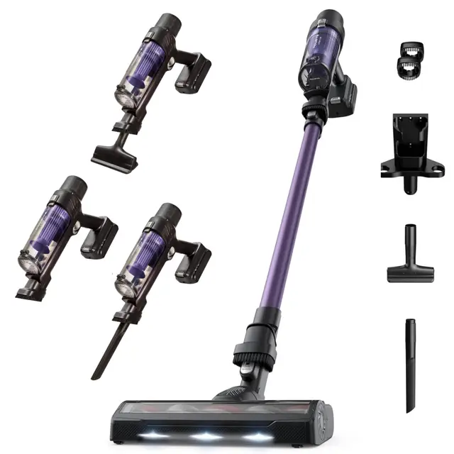 Rowenta X-Pert 7.60 Aspiradora sin cables, batería 45 min, motor 140W, filtro HEPA, diseño ergonómico, limpieza multisuperficie con accesorios y luz LED, color lila, RH6A31WO