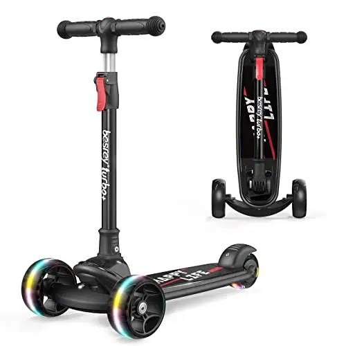 besrey Patinete para niños – Big Wheels Plegable con Luces LED Intermitentes para niños y niñas, 4 Niveles de Altura Ajustable, Tabla Ancha para niños de 2 a 8 años