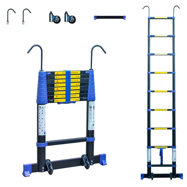 HOSTRÖM Escalera telescópica 2,6m TELESCOVA8+, Aluminio, Plegable, Extensible, Multi-función, Altura de Trabajo máx 3,5m, Ganchos Desmontables, Garantía de 5 años.