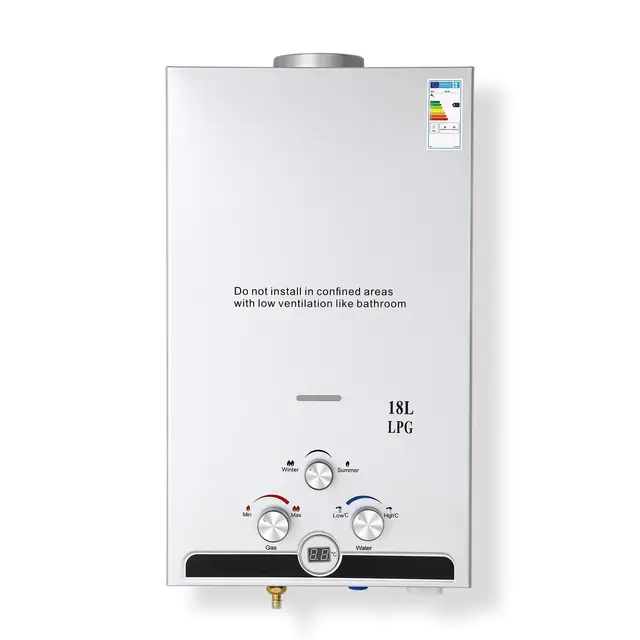 CO-Z 18 L Calentador de Agua Butano Calentador de Agua LPG Instantáneo, Certificado CE, Calentador de Agua de Gas Licuado de Petróleo sin Tanque (18 L)