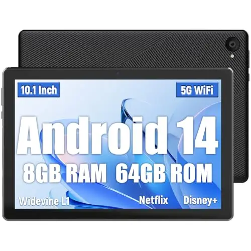Whitedeer Tablet 10 Pulgadas Android Tablet 8GB RAM + 64GB ROM (hasta 1TB TF), Pantalla IPS HD 1280x800, Cámara Dual 8MP + 5MP, Batería 5000mAh, WiFi 6+BT5.4, GMS Widevine L1, Face ID