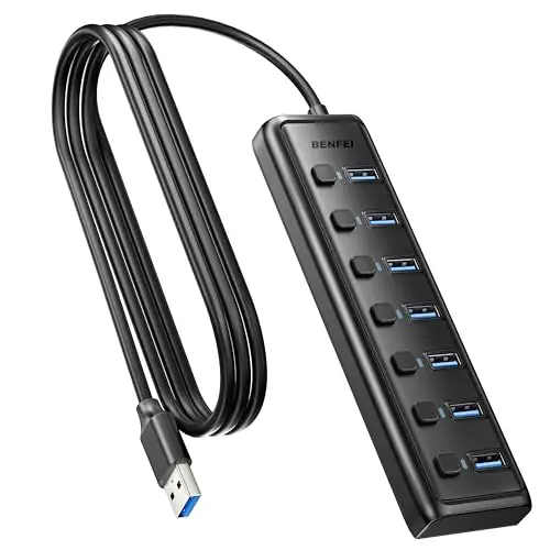 BENFEI Hub USB 3.0 de 7 Puertos, Divisor USB Ultracompacto Portátil con Cable de 1 Metro - Compatible con MacBook Pro/Air, Mac Pro, Mac Mini, iMac, Surface Pro, HDD Móvil (Sin Puerto de Carga)