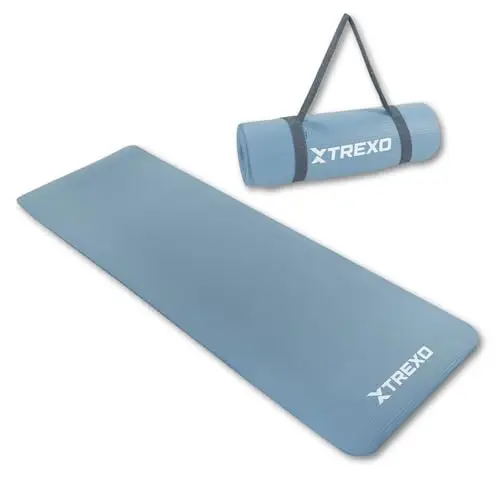 TREXO NBR - Alfombrilla de ejercicio en color rosa claro, 183 x 61 cm, material de excepcional durabilidad y flexibilidad, 15 mm de grosor con textura antideslizante, completa con correa de transporte