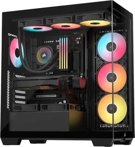 CORSAIR 3500X RS-R ARGB Caja de PC Semitorre con Panel de Cristal Panorámico – 3X RS120-R ARGB Incluidos, Puede Incluir hasta 10 Ventiladores de 120mm, Compatible con Placas Base Inversas – Negro