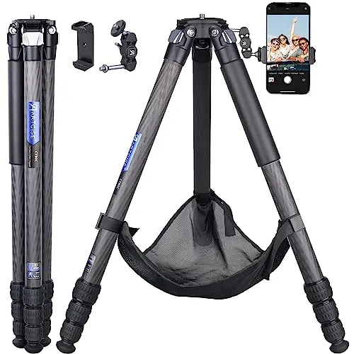 Trípode Compacto de Fibra de Carbono con Bolsa de Piedra ARTCISE CT80C Soporte de cámara de Viaje de Alta Resistencia para videocámara Canon Sony Nikon DSLR, Carga máxima 25 KG