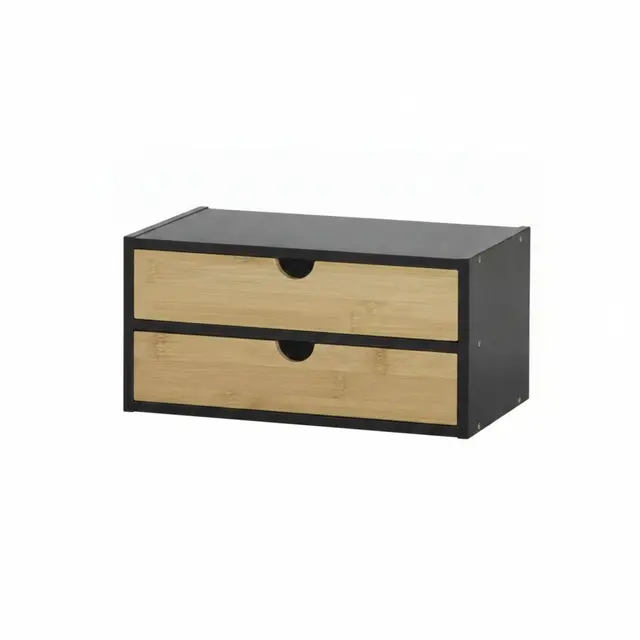 CONFORTIME | Cajonera de Escritorio 2 Cajones de Bambú Negra 30,8x19,7x15,1 cm, Organizador de Cajones y Maquillaje para Oficina, Cajonera de Baño Estrecha, Mueble Auxiliar de Almacenaje