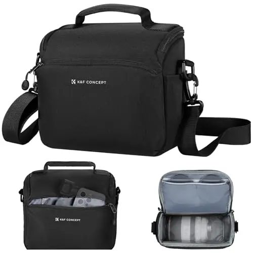 K&F CONCEPT Bolsa Funda Cámara Réflex Impermeable Pequeño Estuche Crossbody para cámara de Hombro con Correa Ajustable DSLR/SLR/Mirrorless Compact Photography Bags-Negro