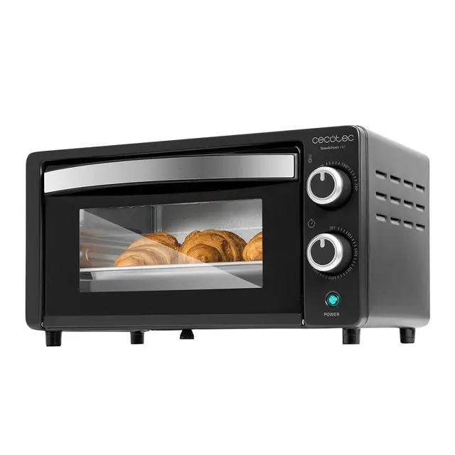 Cecotec Horno de sobremesa Bake&Toast 1090 Black, 10 L, 1000 W, Temporizador 60min, Temperatura regulable hasta 230ºC, bandeja para hornear, parrilla y una asa con pinzas