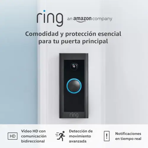 Ring videotimbre cableado (Video Doorbell Wired) | Videotimbre exterior impermeable con vídeo HD, detección de movimiento avanzada para la puerta de tu casa | 30 días gratis de Ring Home